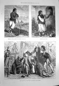 Original Old Antique Print 1873 China Floods Peiho Tower Dead Infants Theatre