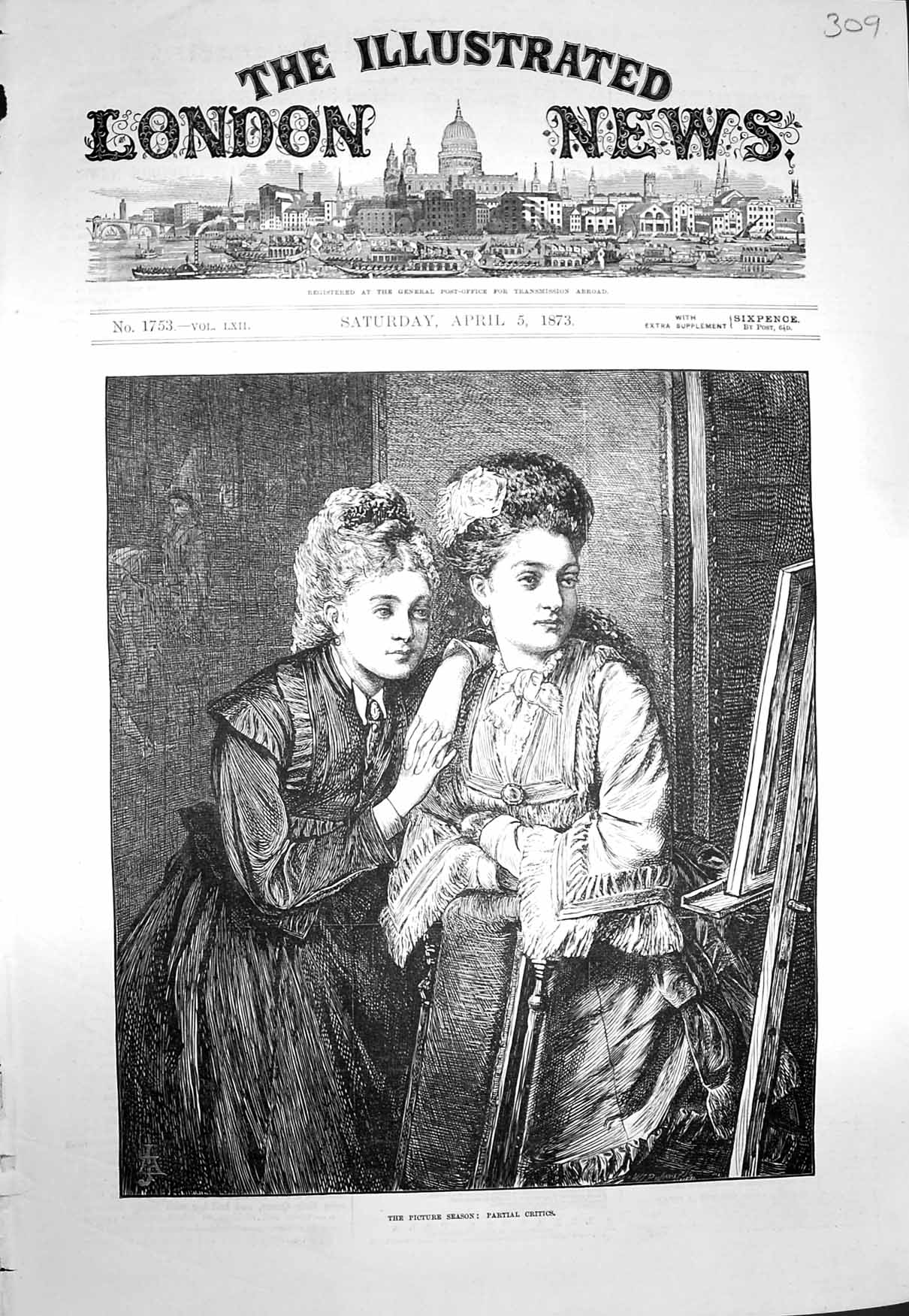 Old Antique Print 1873 Picture Season Partial Critics Ladies Painting Art 19th