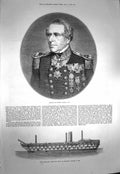 Old Antique Print 1873 Admiral Sydney Dacres Ship Sanspareil Sebastopol 19th