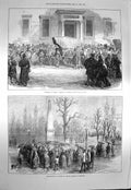 Old Antique Print 1873 Madrid Specie Bank Spain Women Demostration Prison 19th