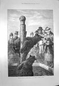 Original Old Antique Print 1873 Zoological Society Gardens Bear Easter Monday