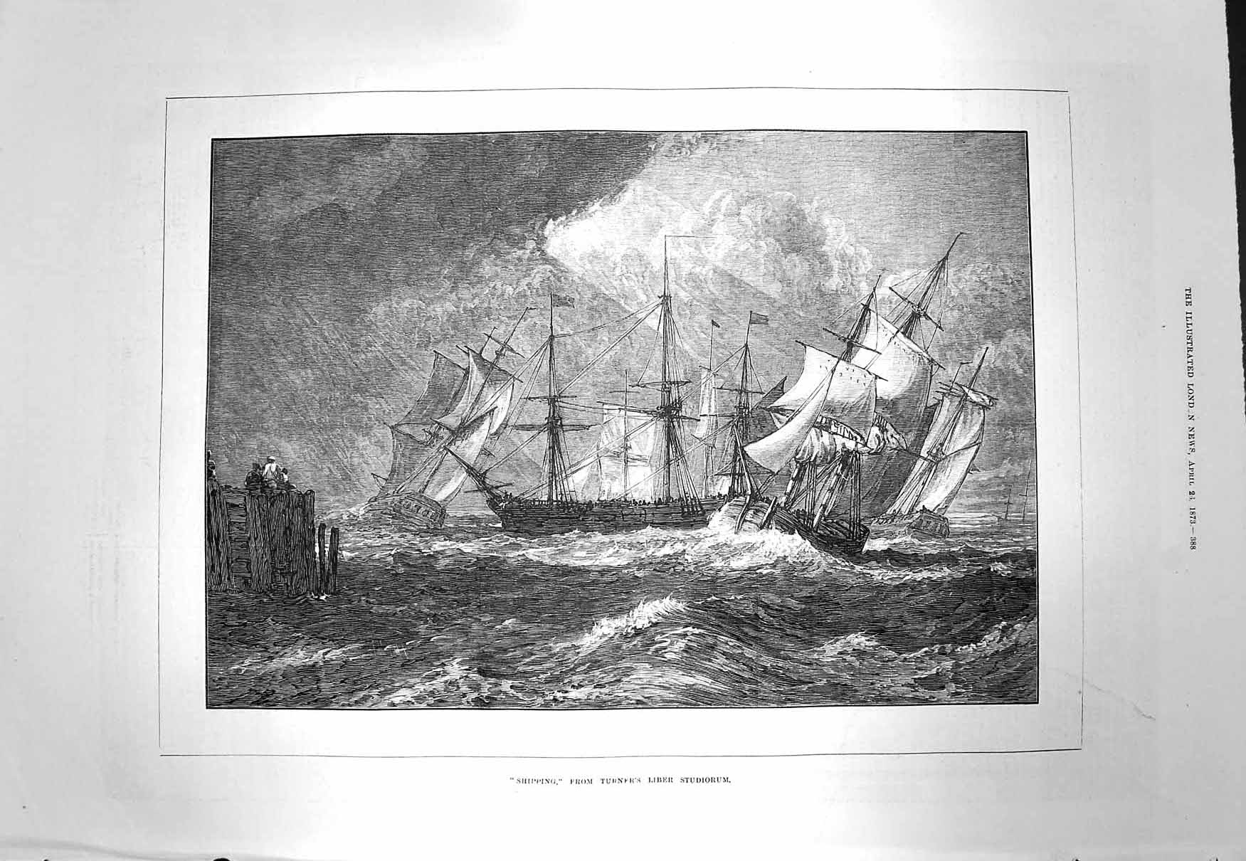 Old Antique Print 1873 Shipping Turner'S Liber Studiorum Ships Fine Art 19th