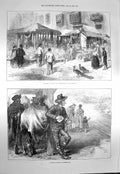 Old Antique Print 1873 Spain Market Place San Miguel Railway Estremadura 19th