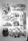Old Antique Print 1873 Vienna Peasants Linz Priests Market River Danube 19th