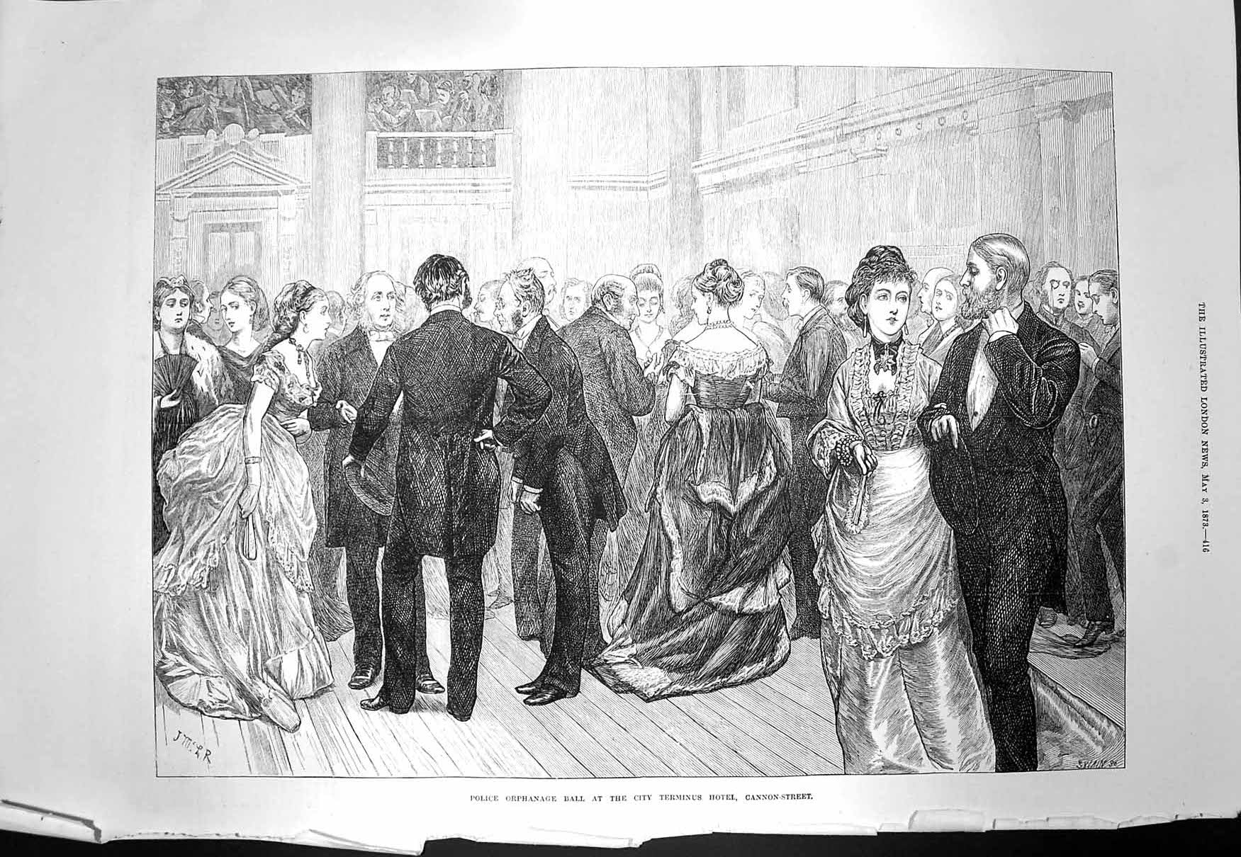 Antique Old Print *3985 1873 Police Orphanage Ball City Terminus Hotel Cannon