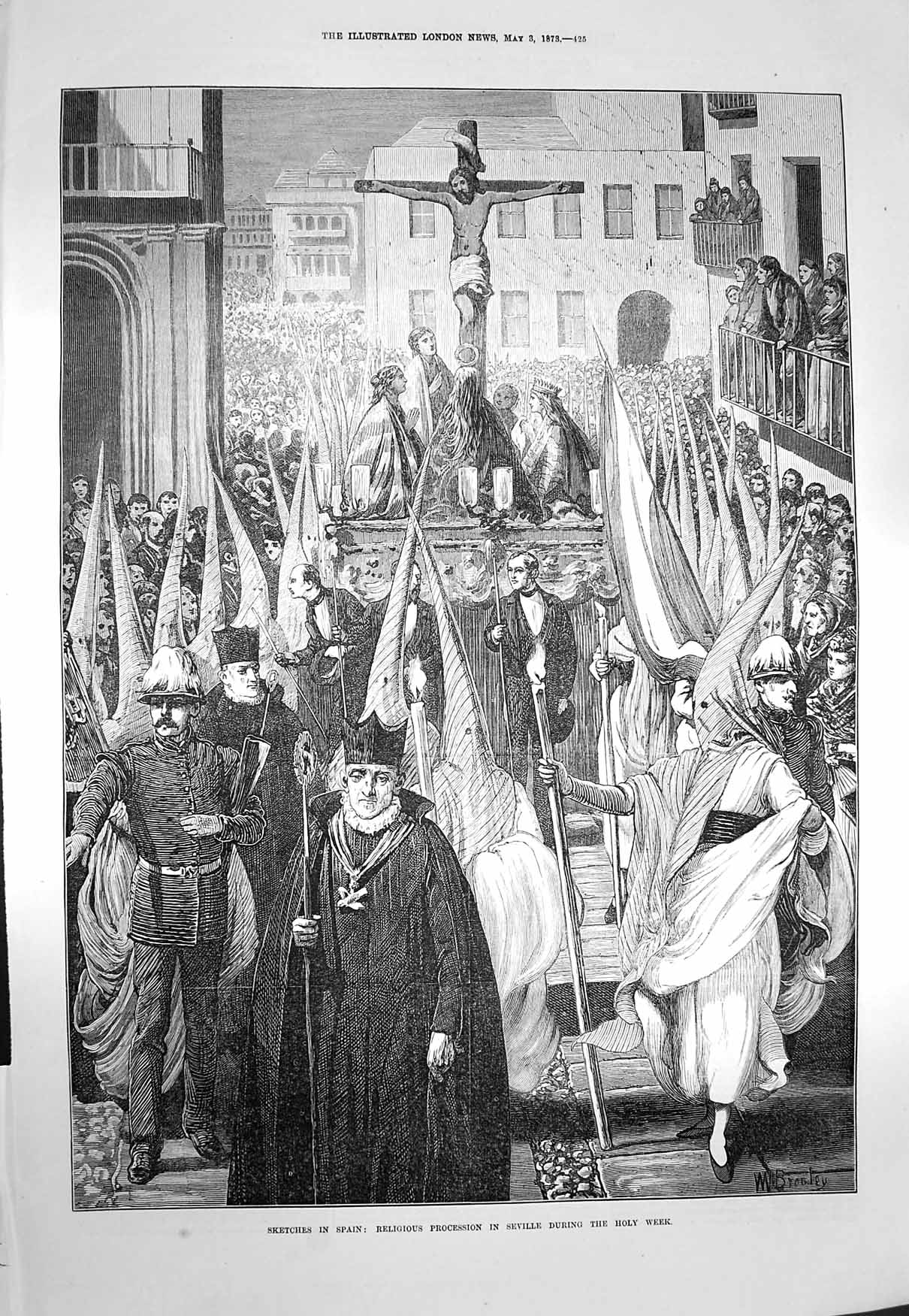 Original Old Antique Print 1873 Spain Religious Procession Seville Jones Ti 19th