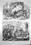 Original Old Antique Print 1873 Russian Workmen House Train Vienna Exhibition