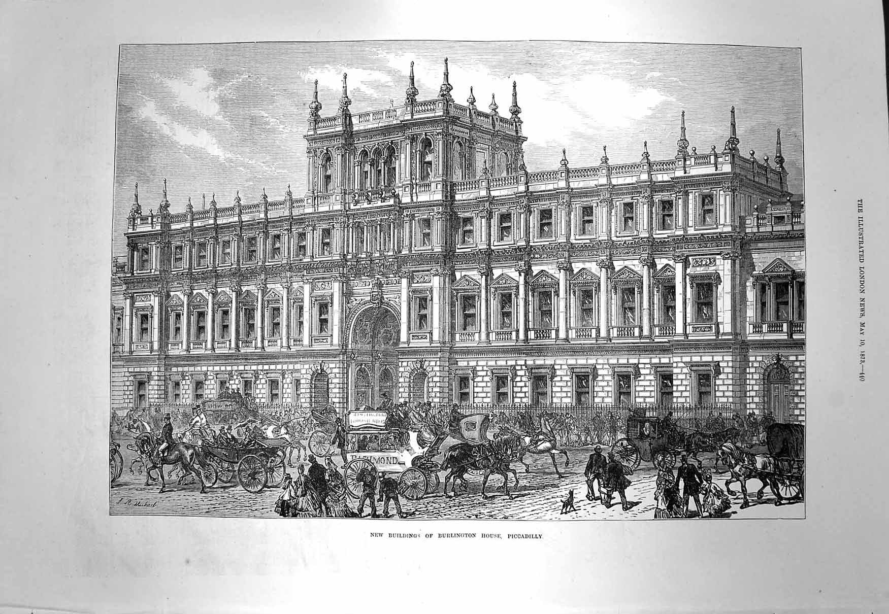 Antique Print *3982 1873 Buildings Burlington House Piccadilly Architecture