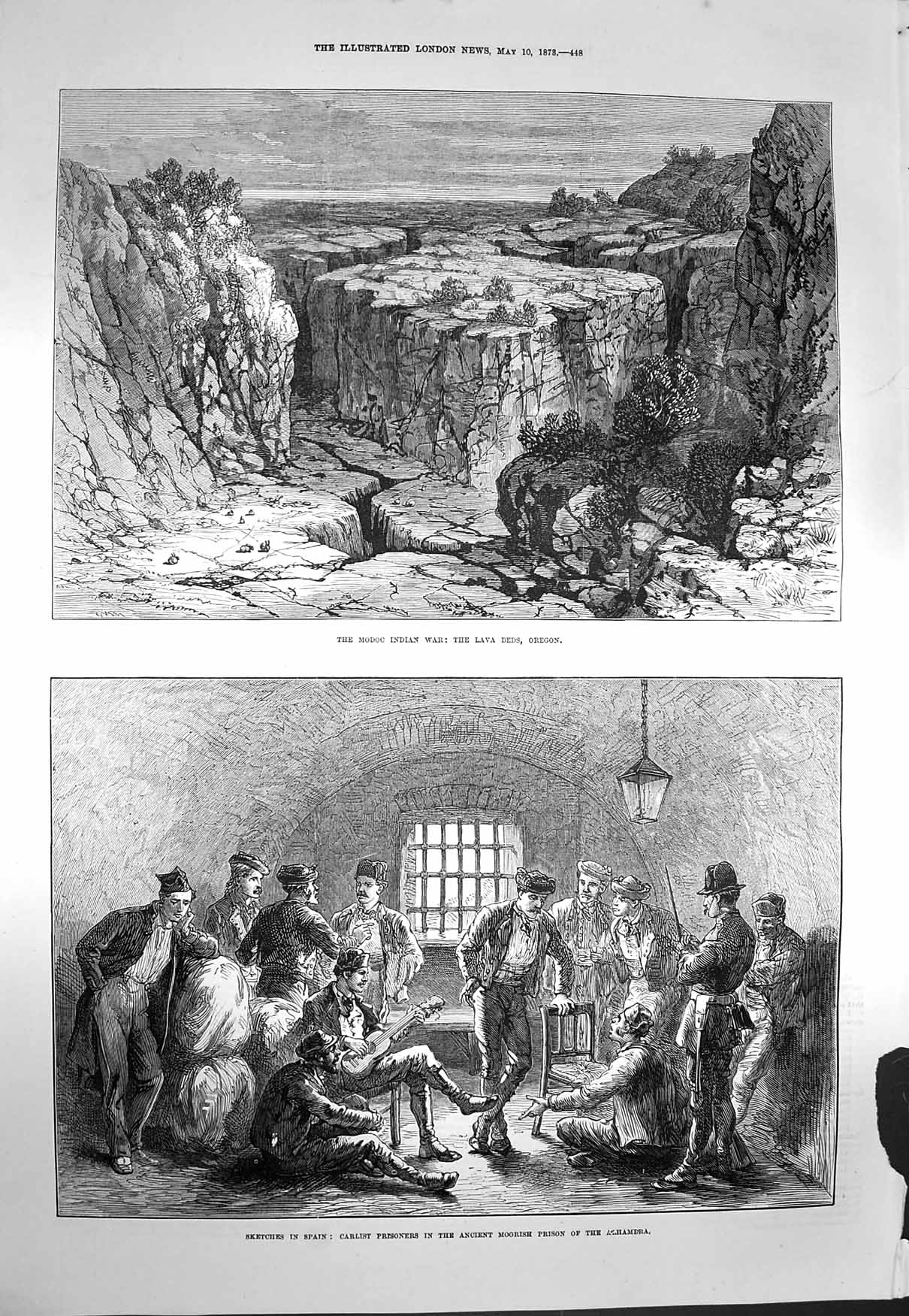 Old Antique Print 1873 Modoc Indian War Lava Beds Oregon Carlist Prison 19th