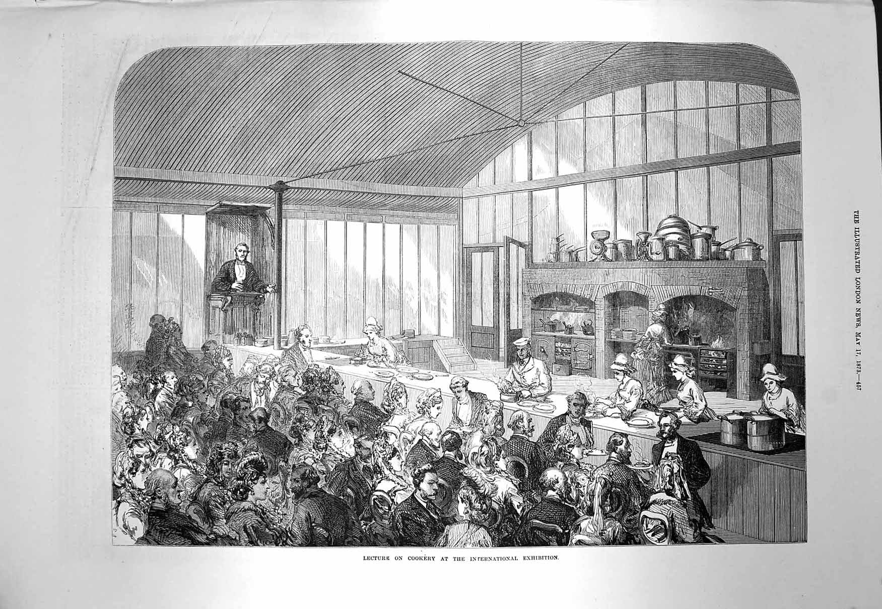 Original Old Antique Print *3981 1873 Lecture Cookery International Exhibition