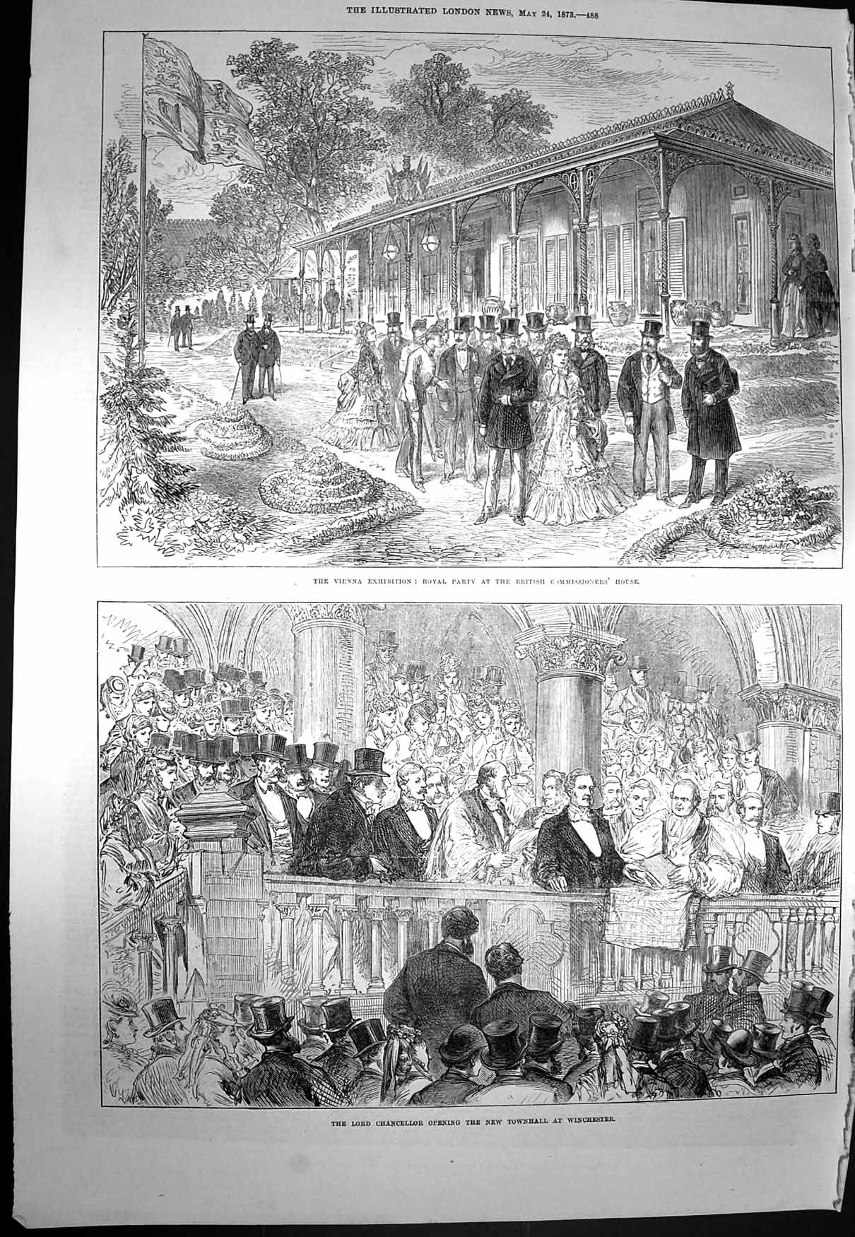 Old Antique Print 1873 Vienna Exhibition Lord Chancellor Hall Winchester 19th