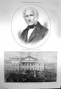 Old Antique Print 1873 Alessandro Manzoni Poet Lord Houghton Peel Statue 19th