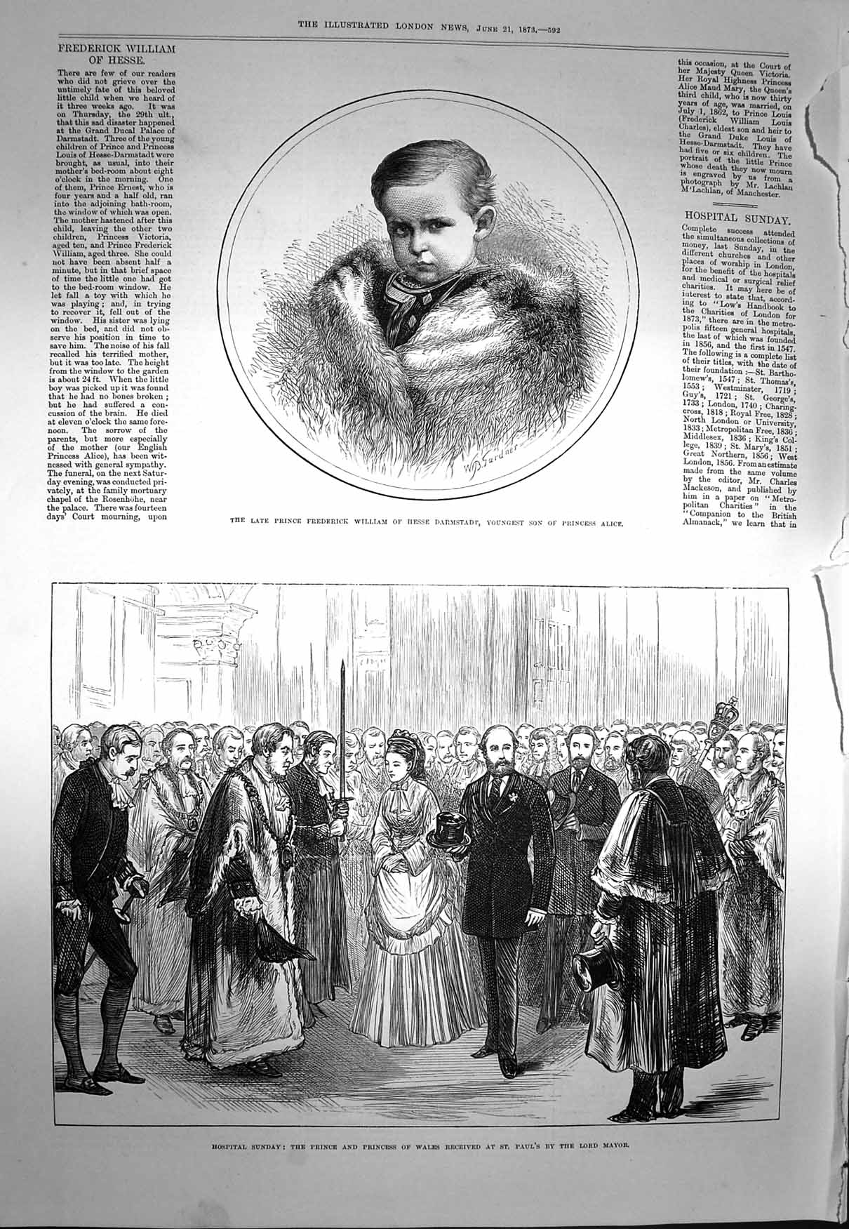 Original Old Antique Print 1873 Prince Frederick William Hesse Darmstadt Wales
