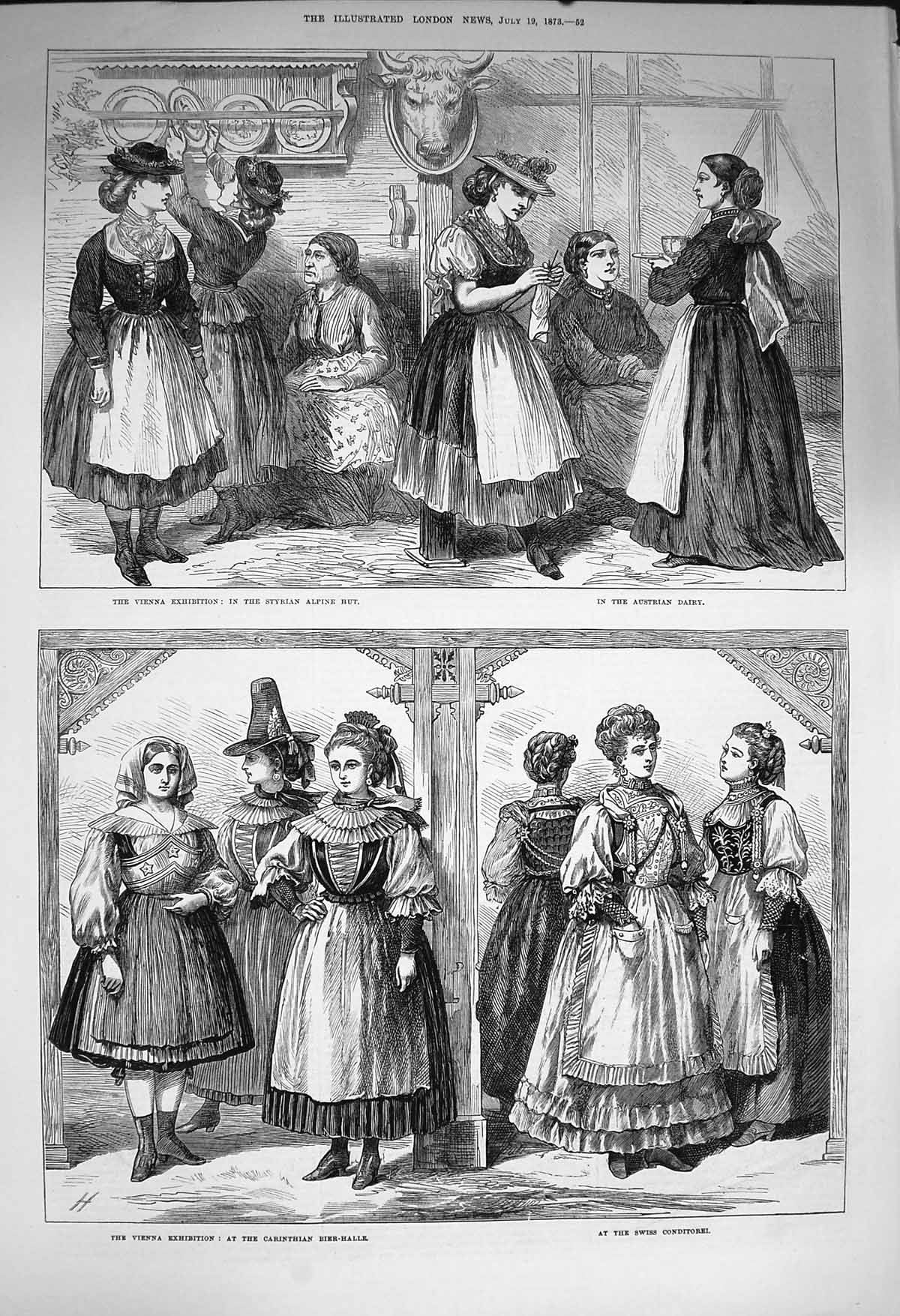 Old Antique Print 1873 Syrian Alpine Hut Austrian Dairy Swiss Vienna Girl 19th