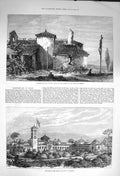 Old Antique Print 1873 Earthquake Venice Church Pietro Legation Teheran 19th
