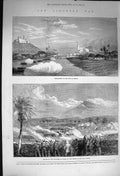 Original Old Antique Print 1873 Ashantee War Town Elmina British Sailors 19th