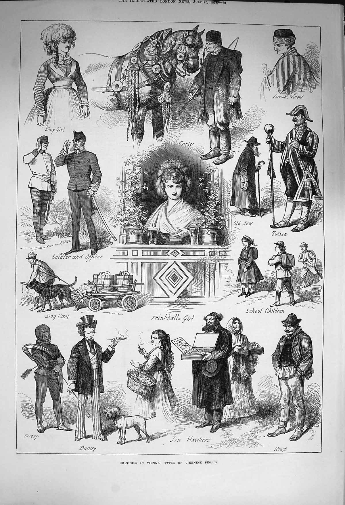 Original Old Antique Print 1873 Vienna Viennese People Jew Hawkers Suisse Sier
