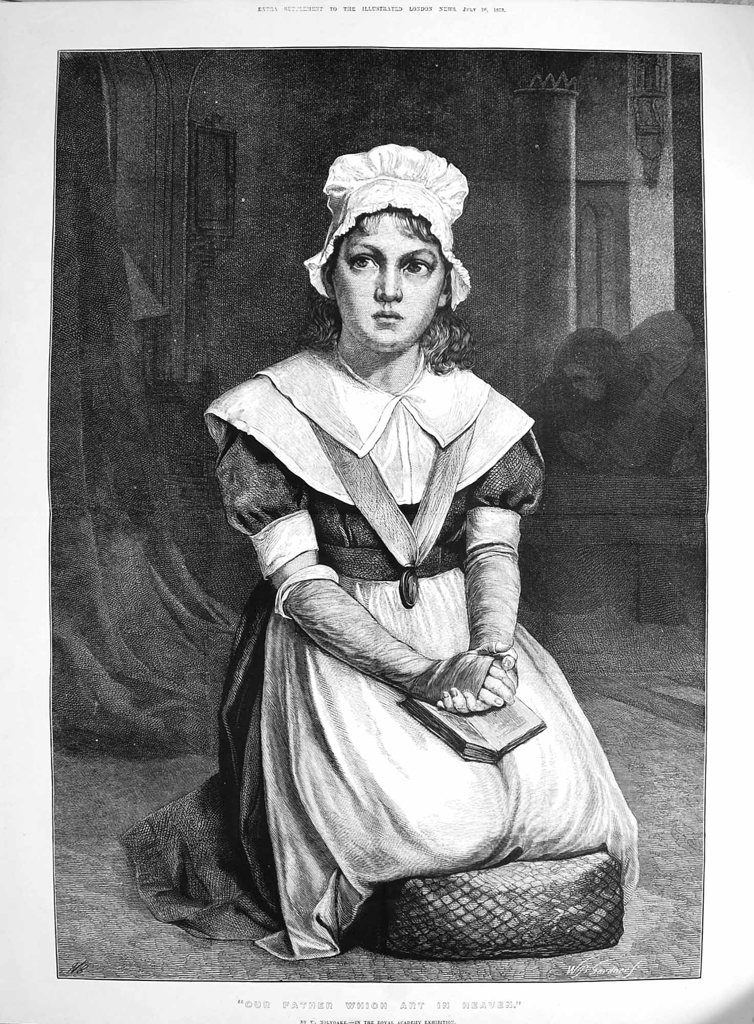 Original Old Antique Print 1873 Young Girl Praying Holyoake Fine Art 0 Victorian
