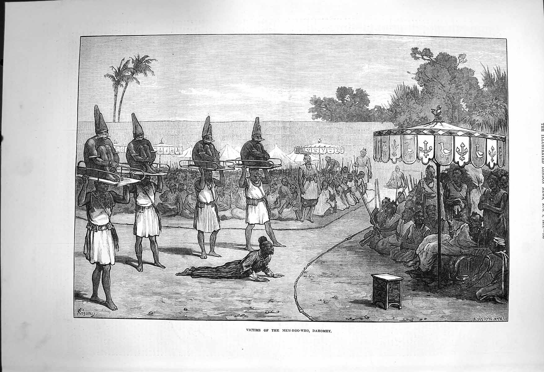 Old Antique Print *3993 1873 Victims Mem-Hoo-Who Dahomey Natives Fine Art