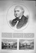 Original Old Antique Print 1873 Lord Westbury Chancellor New Bridge Leeds 19th