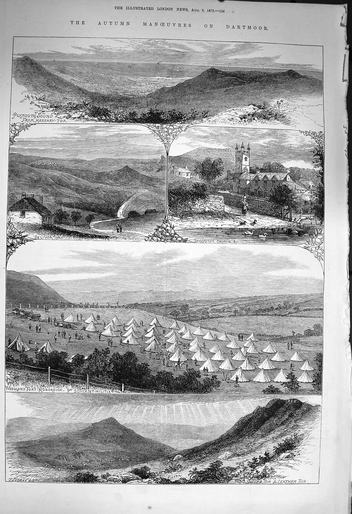 Old Antique Print 1873 Dartmoor Woodland Fort Robrough Ambulance Waggon 19th
