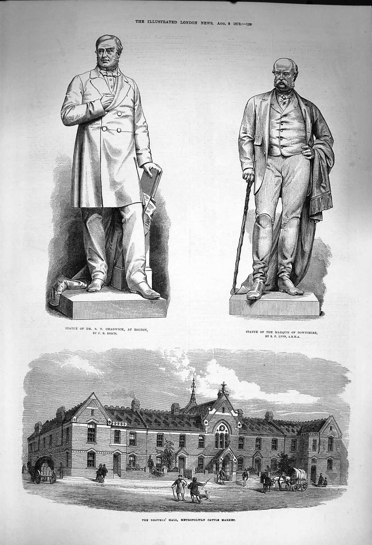 Old Antique Print 1873 Drover'S Cattle Market Statue Downshire Chadwick 19th