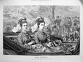 Original Old Antique Print 1873 Rotten-Row Scene Carriage Sisters Horses Park