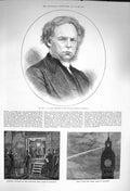 Original Old Antique Print 1873 Perks Wesleyan Methodist Clock Tower Parliament