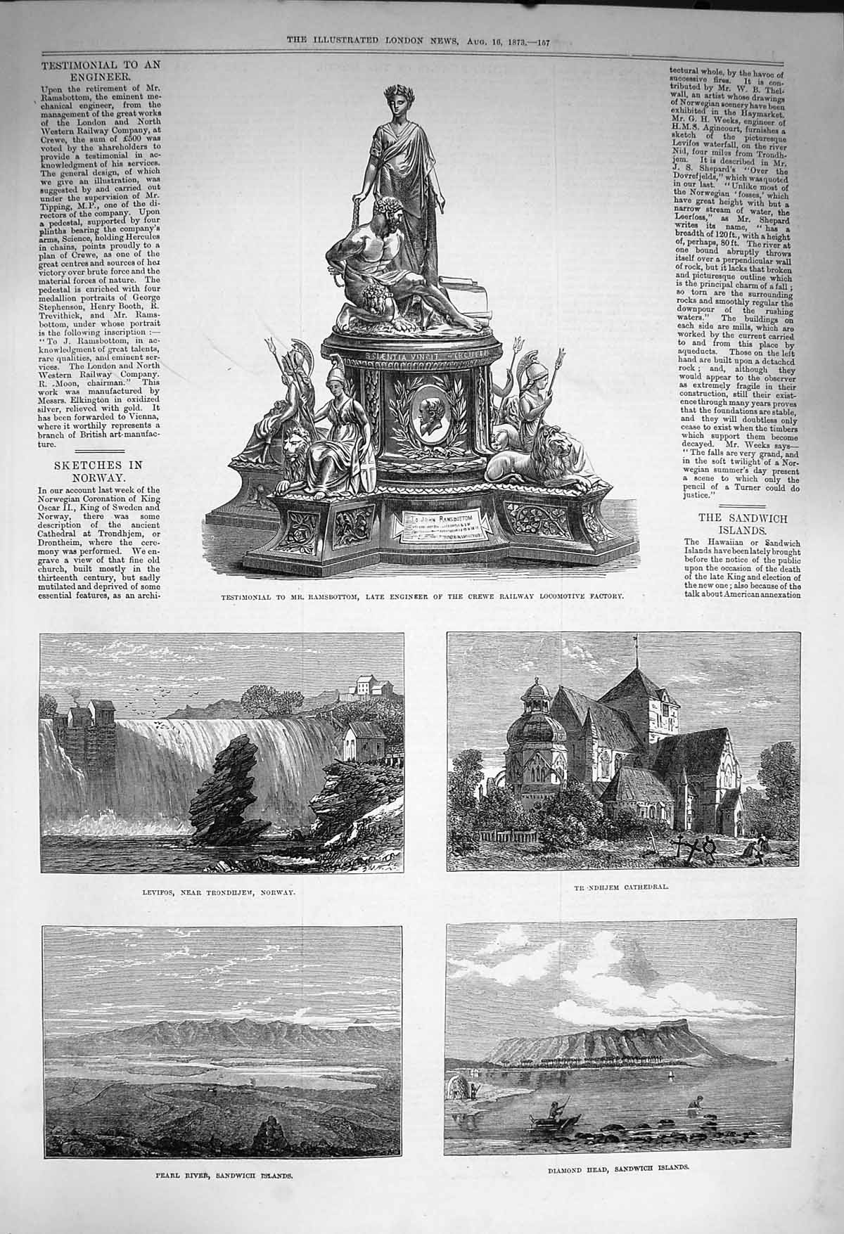 Original Old Antique Print 1873 Ramsbottom Crewe Railway Levifos Norway S 19th