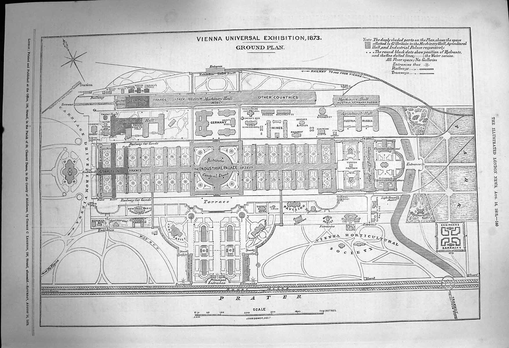 Original Old Antique Print 1873 Vienna Universal Exhibition Ground P Victorian