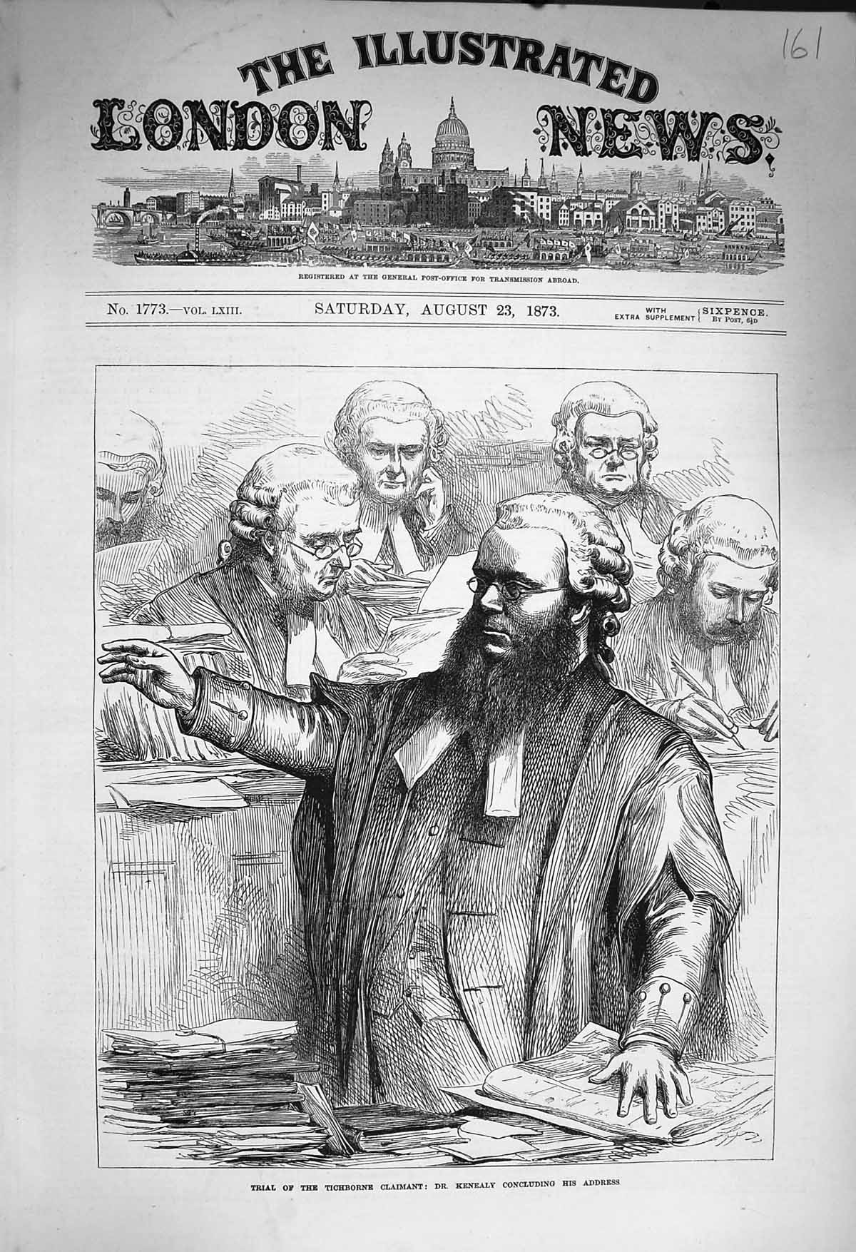 Original Old Antique Print 1873 Trial Tichborne Claimant Dr. Kenealy Address