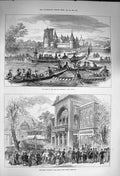 Original Old Antique Print 1873 Shah Lake Laxenburg Vienna Pavilion Park 19th