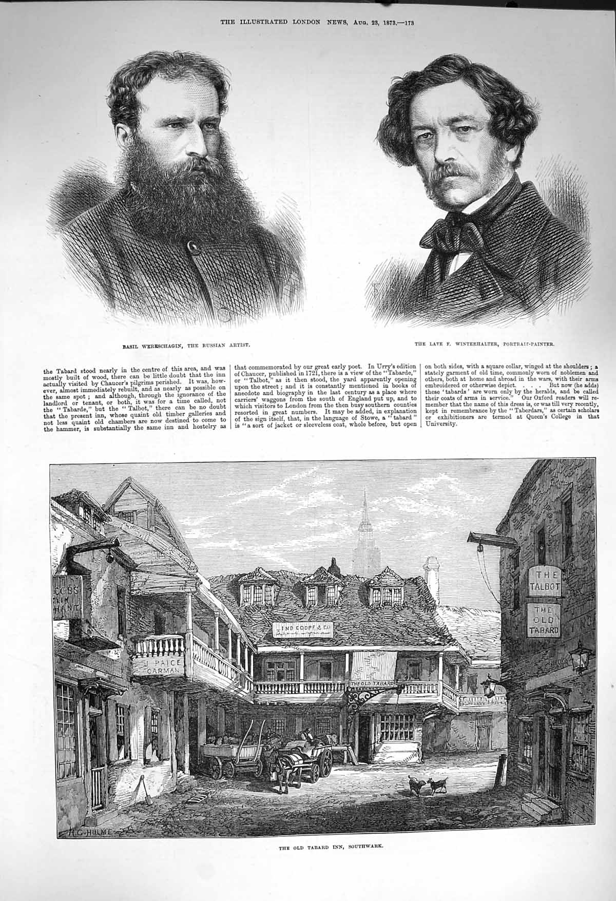 Original Old Antique Print 1873 Basil Wereschagin Winterhalter Tabard Southwark