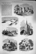Original Old Antique Print 1873 Isle Thanet Daundelion Yoakley Hospital Church