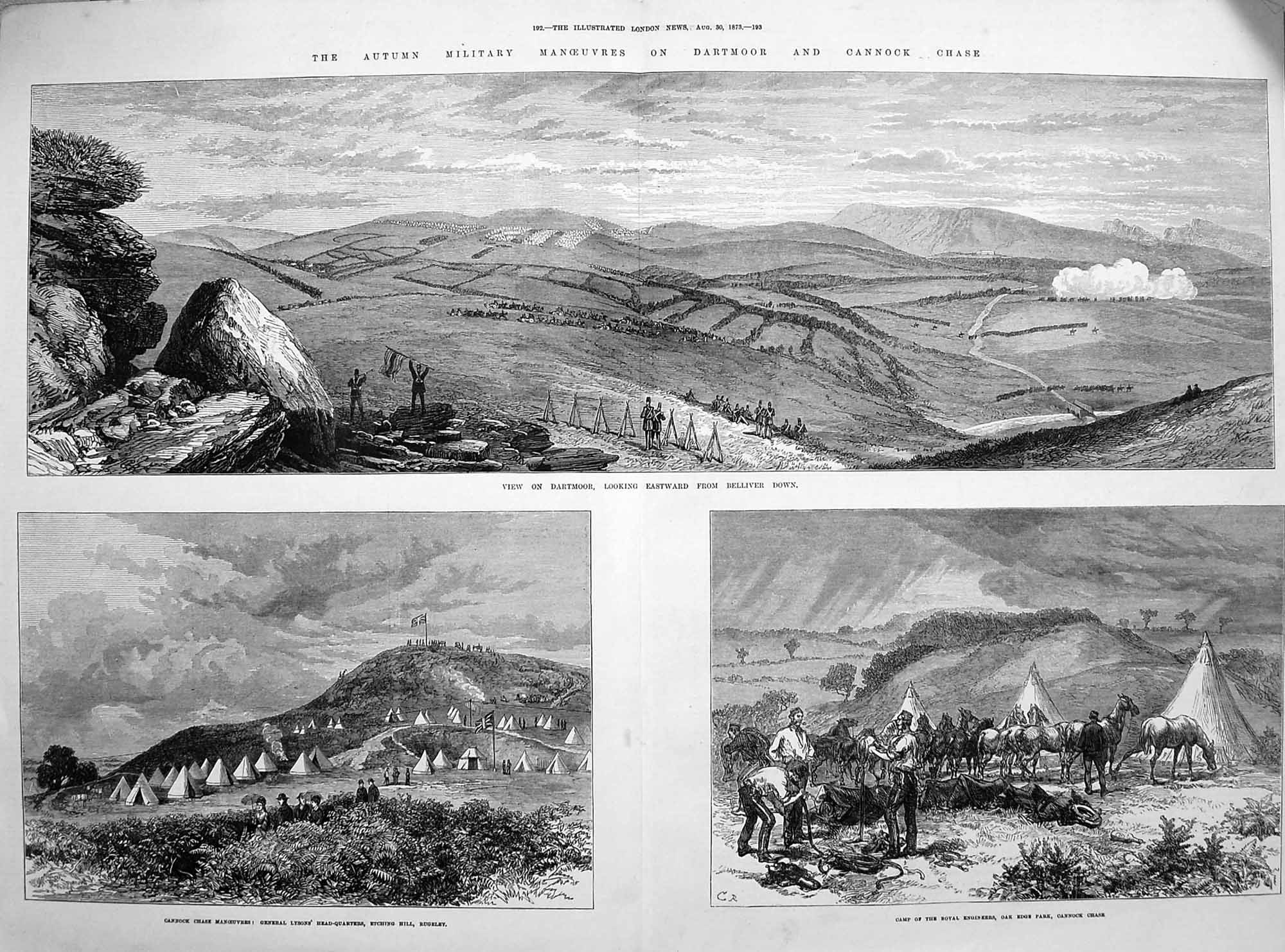 Original Old Antique Print 1873 Dartmoor Cannock Chase Belliver Camp En 19th