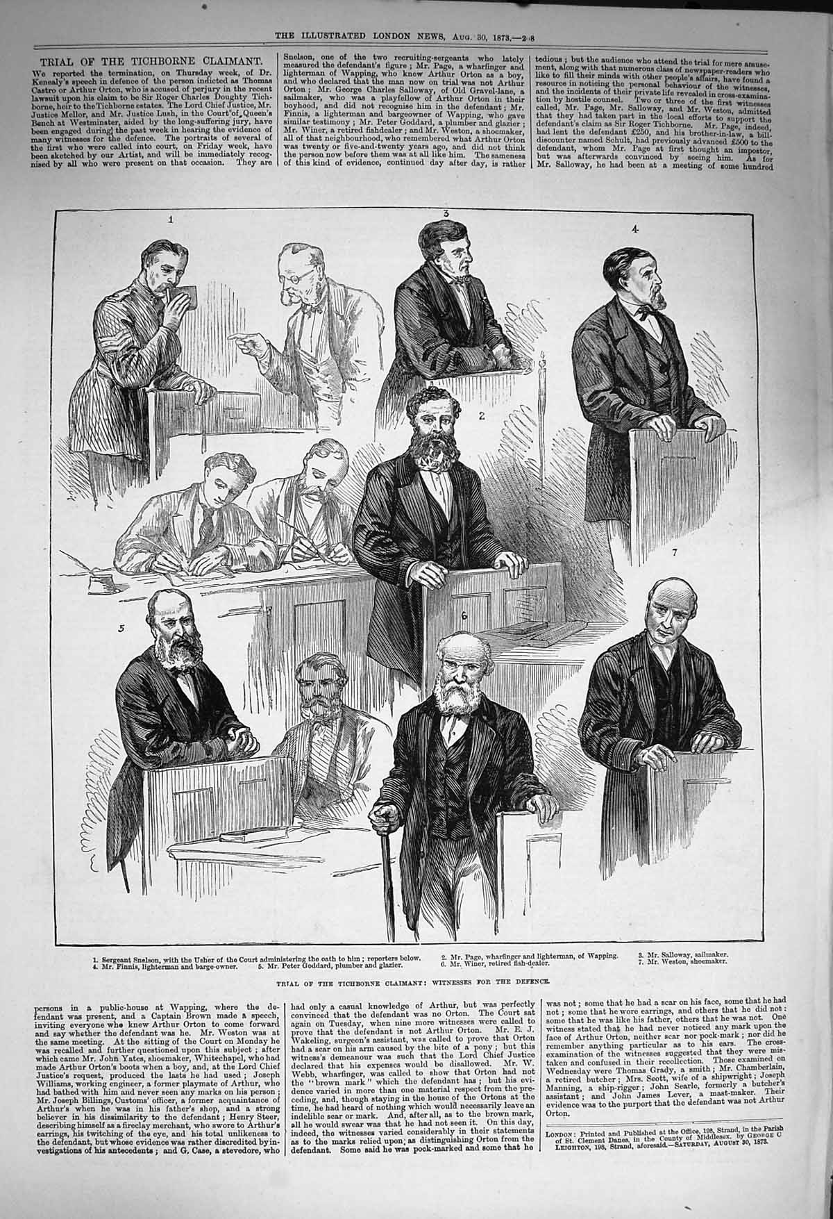 Original Old Antique Print 1873 Court Trial Tichborne Claimant Snelson Victorian