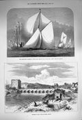 Old Antique Print 1873 Bridge Cordova Spain Cutter-Yacht Kriemhilda Cup 19th