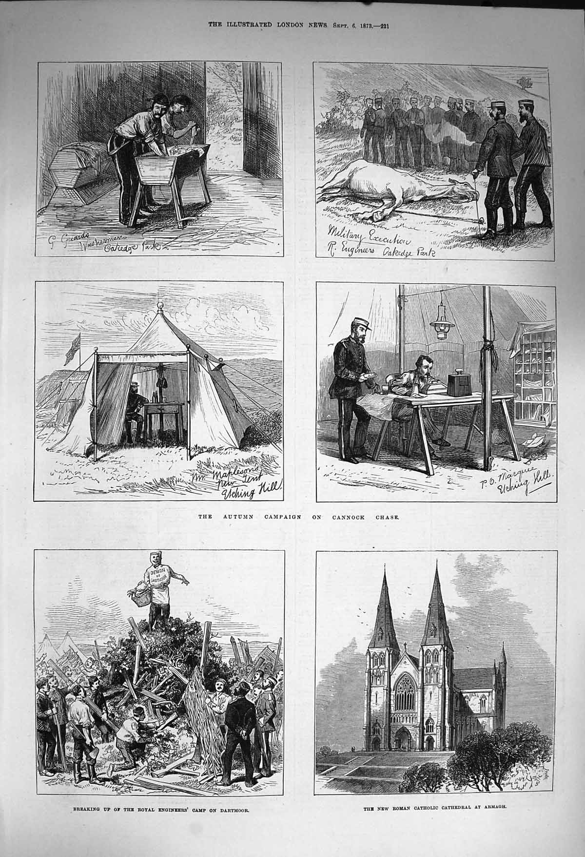 Original Old Antique Print 1873 Catholic Cathedral Armagh Cannock Chase D 19th