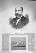 Original Old Antique Print 1873 Senor Castelar Spanish Cortes Yacht Deerhound