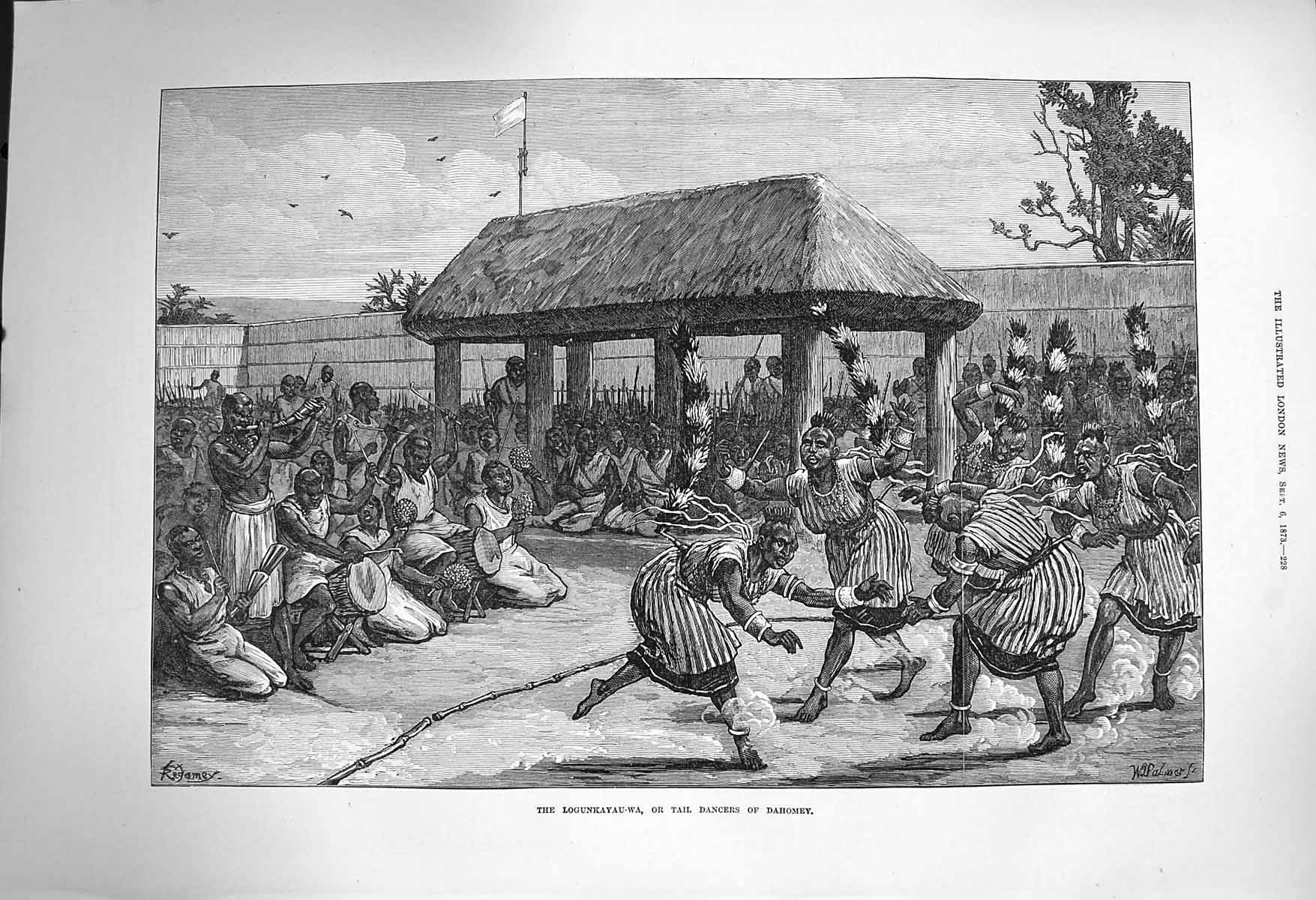 Original Old Antique Print 1873 Logunkayau-Wa Tail Dancers Dahomey Fine Art
