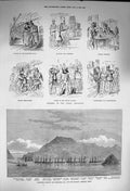 Original Old Antique Print 1873 Carthagena Harbour Ships Julian Triumph Vienna