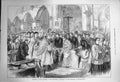 Original Old Antique Print 1873 English Pilgrims Kensington Paray-Le-Monial
