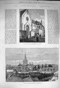 Original Old Antique Print 1873 Chapel Visitation Marguerite Paray-Le-Monial