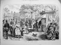 Old Antique Print 1873 Scene Under The Linden Trees Berlin People Fete 19th