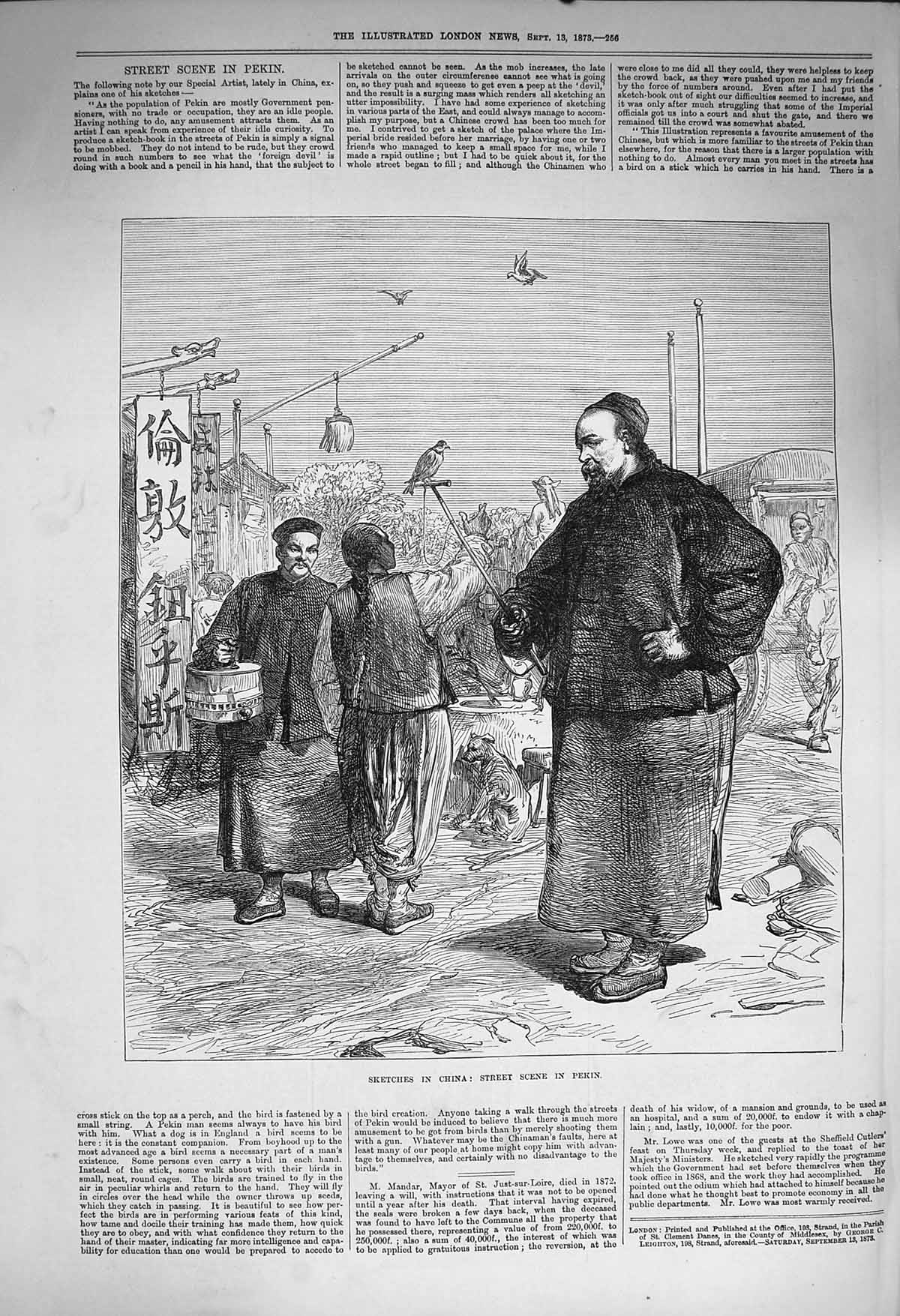 Original Old Antique Print 1873 Street Scene Pekin China Me 19th
