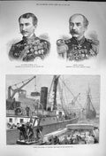 Original Old Antique Print 1873 Garnet Wolseley Kaufmann Warree Woolwich Ships