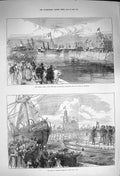 Original Old Antique Print 1873 Royal Yacht King Holland Docks Flushing Ships
