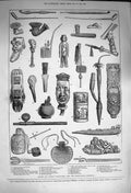 Original Old Antique Print 1873 Ancient Tobacco Pipes Japanese German Victorian