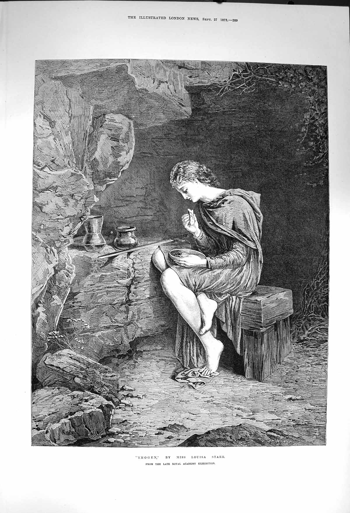 Original Old Antique Print 1873 Portrait Imogen Poor Girl Louisa Starr 19th