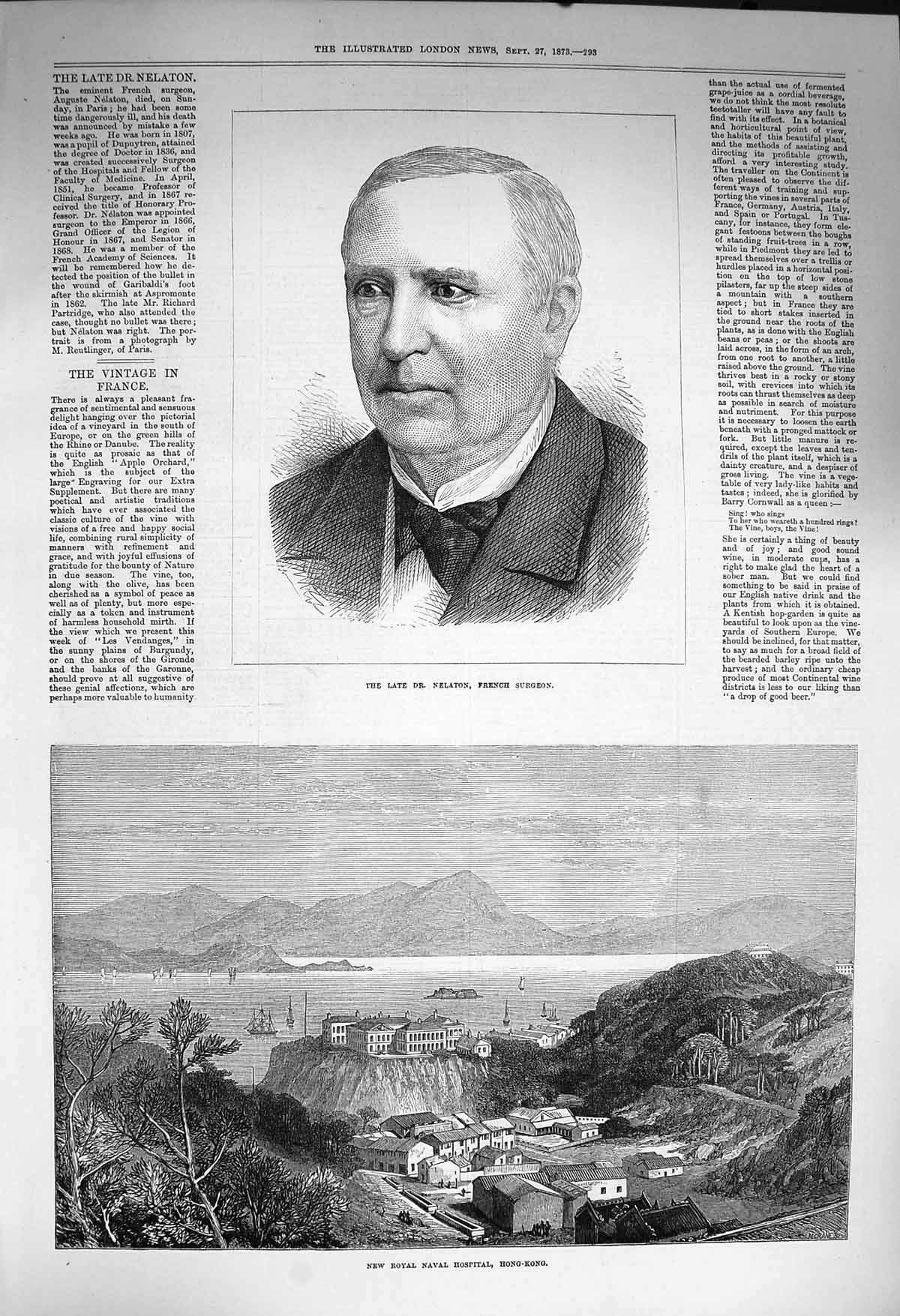 Original Old Antique Print 1873 Dr. Nelaton French Surgeon Navy Hospital Ho 19th